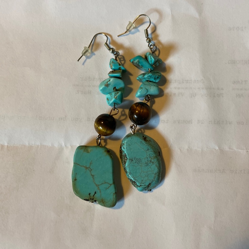Turquoise and tiger’s eye dangle earrings